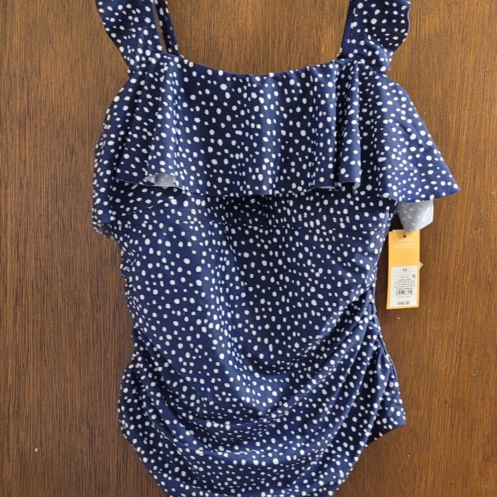 Women's Plus Size Cap Sleeve Ruffle One Piece Swimsuit - Kona Sol Navy 14W
